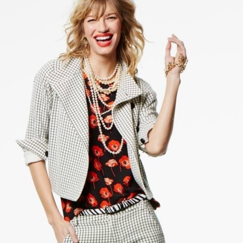 Cabi 3173 Windowpane jacket monochrome plaid black white size XS